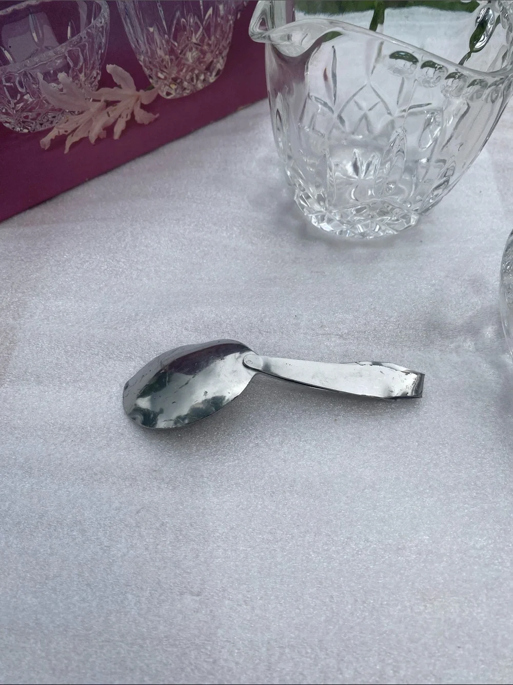 Crystal Gems 24% Lead Crystal Creamer Sugar Bowl Serving Spoon Original Box 1970
